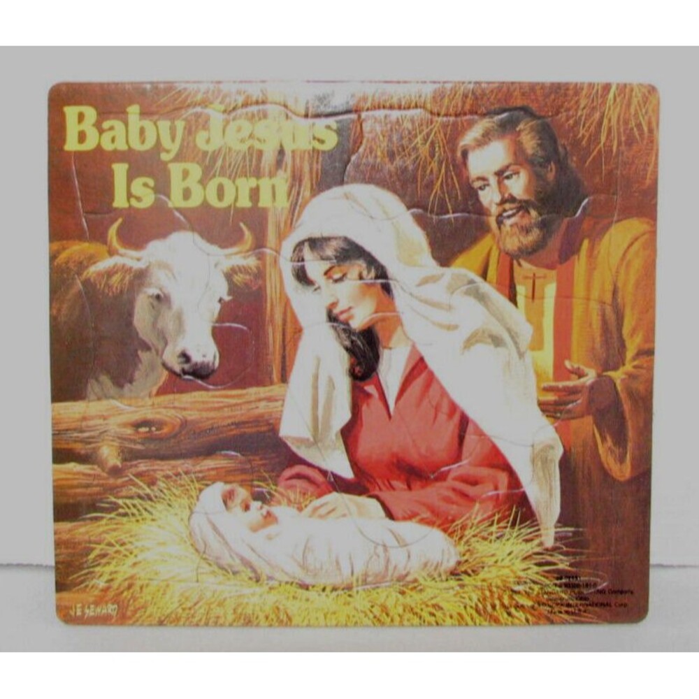 Vintage Board Puzzle Baby Jesus is Born J.E.Seward 1988 Cardboard